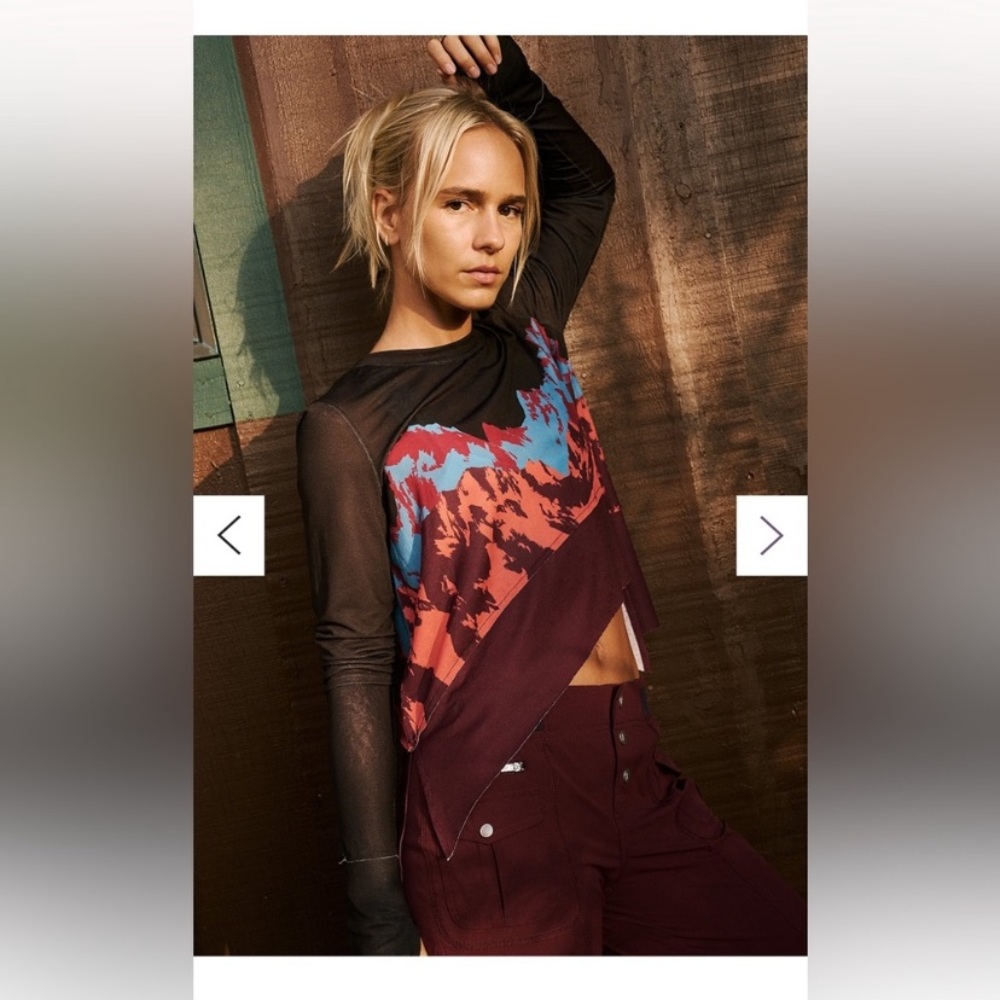 Free People Movement Tempo Printed Brown Long Sleeve Tee View 3